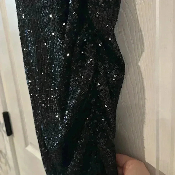 EXPRESS COWL NECK BLACK SEQUIN STRETCHY DRESS XS - Picture 3 of 4